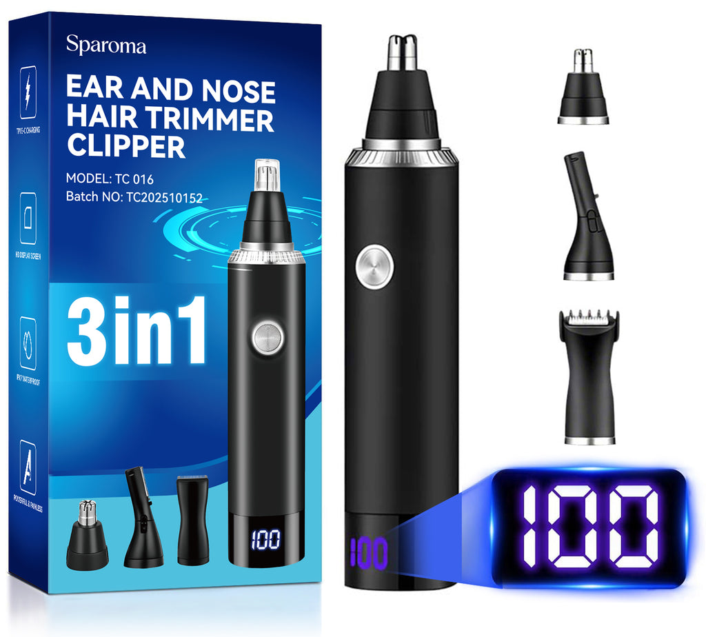 Sparoma Tondeuse pour poils du nez et du visage 3-en-1 pour homme – Tondeuse pour poils du nez et des oreilles, sourcils et détails, moteur haute vitesse 7800 tr/min