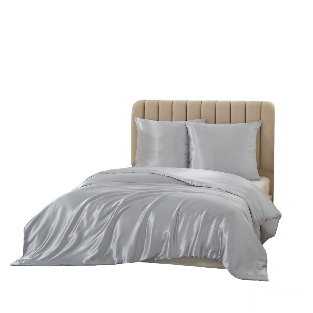MEEALLHOME Parure de lit satinée gris - 1 housse 260 x 240 cm et 2 taies 65 x 65 cm