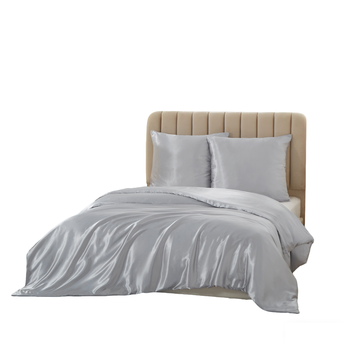 MEEALLHOME Parure de lit satinée gris - 1 housse 260 x 240 cm et 2 taies 65 x 65 cm