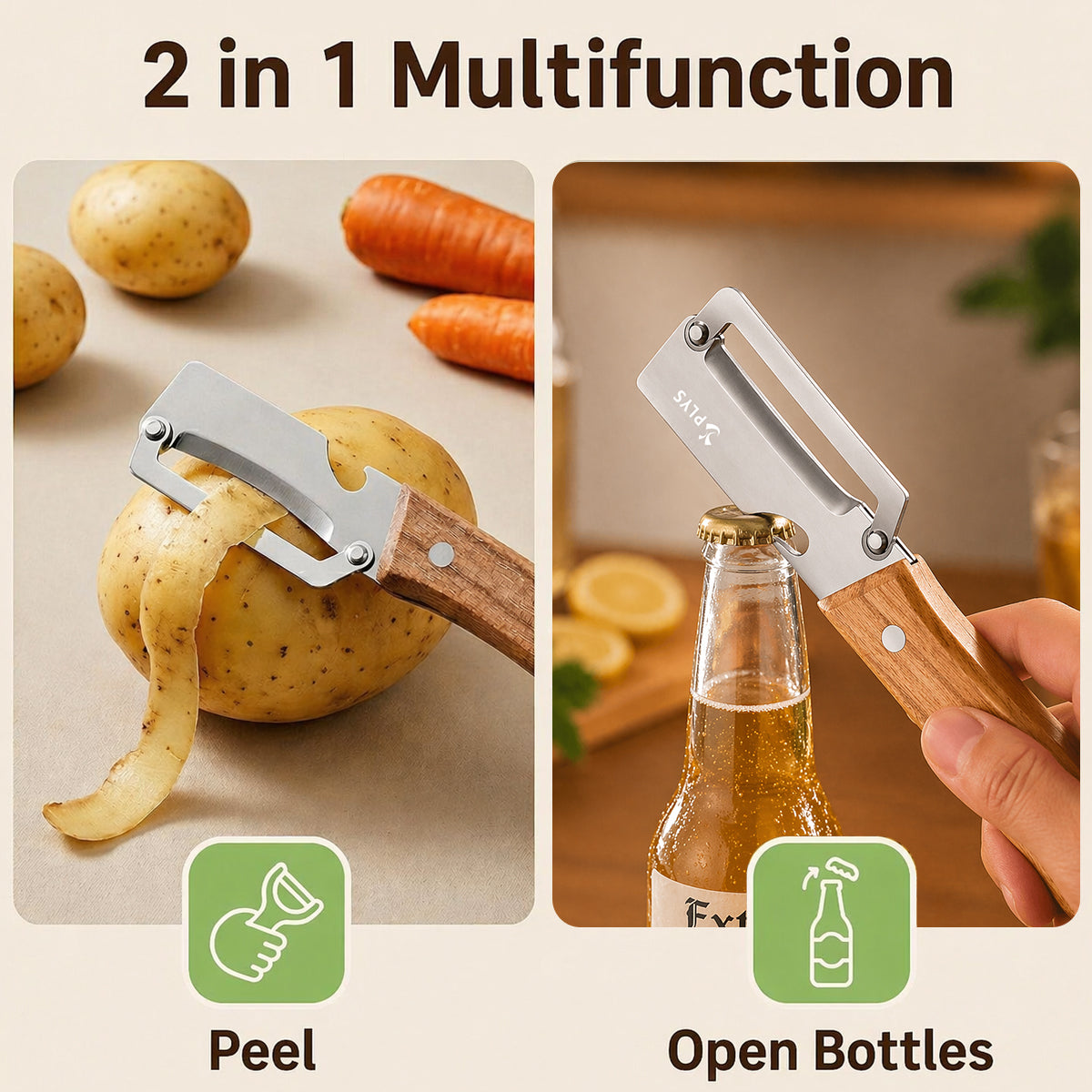PLYS Couteau d’office multifonction, ensemble 2 pièces, éplucheur polyvalent pour fruits et légumes, pour la cuisine