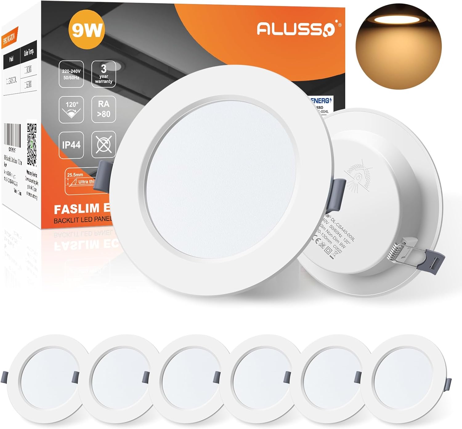 Spots encastrables LED, 230 V, 9 W, IP44, blanc chaud 3000 K, lot de 6