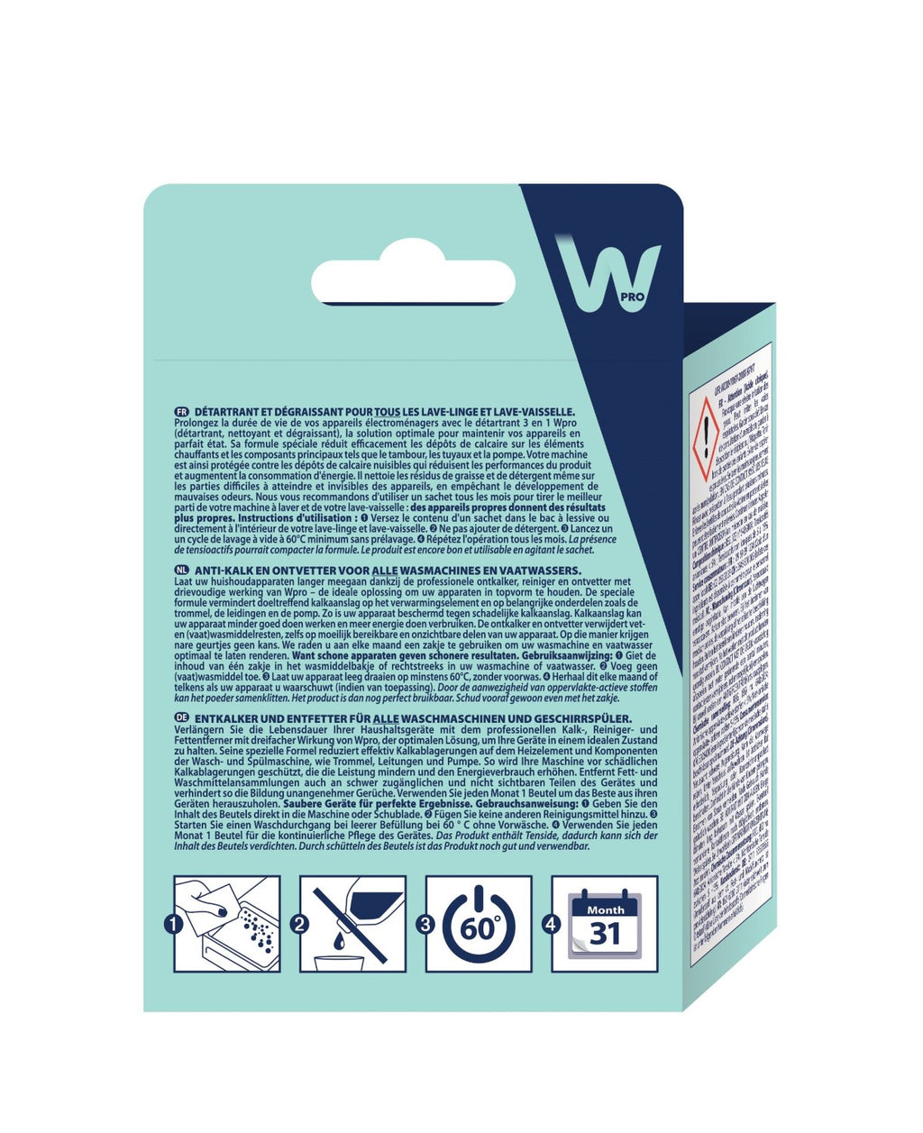 Wpro DES616 - Détartrant 3-en-1 pour lave-linge et lave-vaisselle. 6 sachets de 50g
