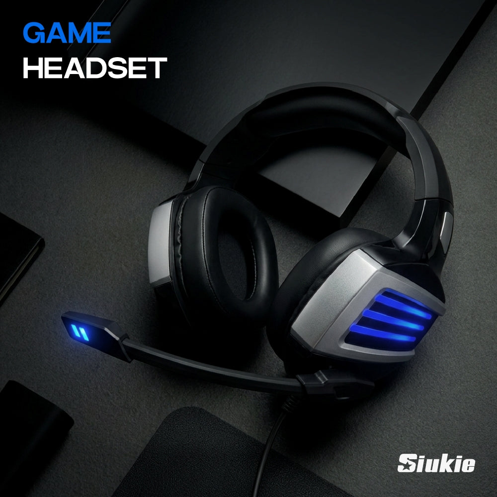 Siukie Casque gaming L200 Filaire USB + Jack 3,5 mm Lumière bleue