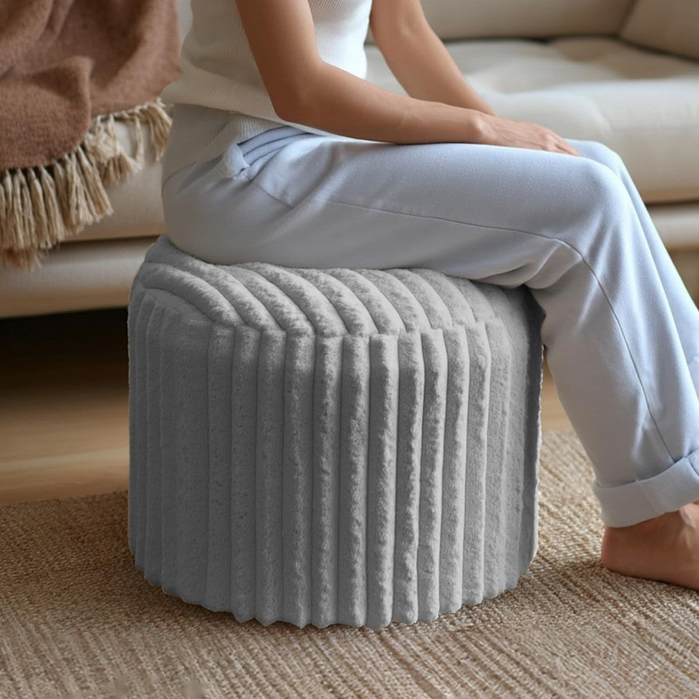 Pouf rond, tabouret de canapé, repose-pieds en forme de coussin, tabouret de canapé avec fausse fourrure de haute qualité, pouf, coussin de pouf, tabouret d'intérieur pour canapé et salon, 38 x 50 x 50 cm, gris