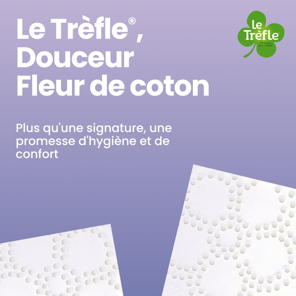 LE TRÈFLE Douceur Fleur de Coton Papier Toilette 3 Épaisseurs Lotion au Coton, 4 Rouleaux