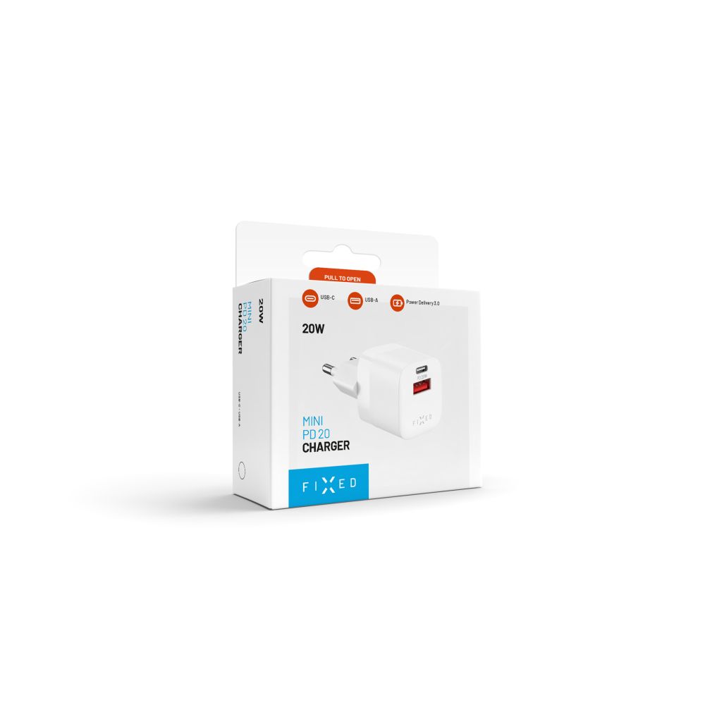 FIXED Mini Chargeur de voyage USB-C/USB 20W, Blanc