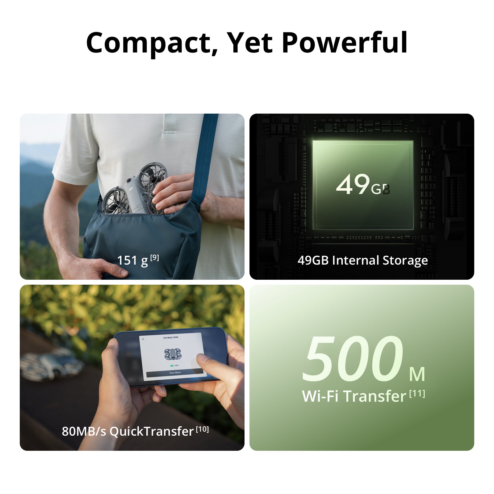 DJI Neo 2 Drone seul, léger et pliable, décollage et atterrissage depuis la paume, contrôle gestuel, ActiveTrack, détection omnidirectionnelle d'obstacles, drone 4K pour débutants