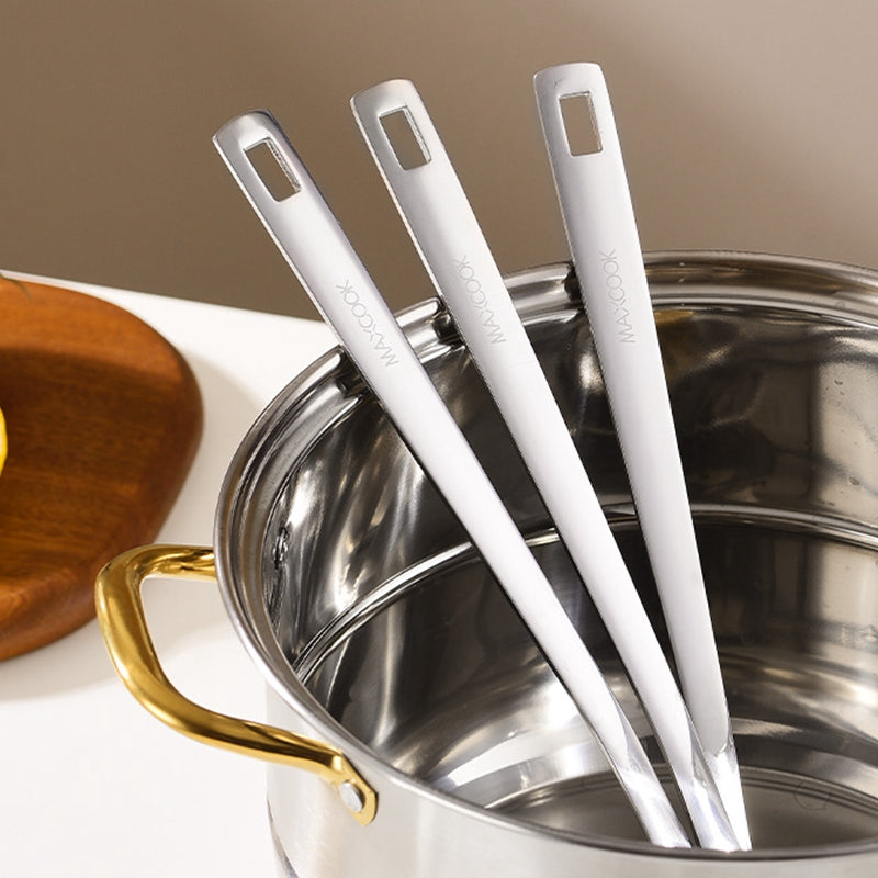 Maxcook Set de 4 ustensiles de cuisine en acier inoxydable, comprend spatule à wok, retourneur ajouré, louche à soupe, écumoire