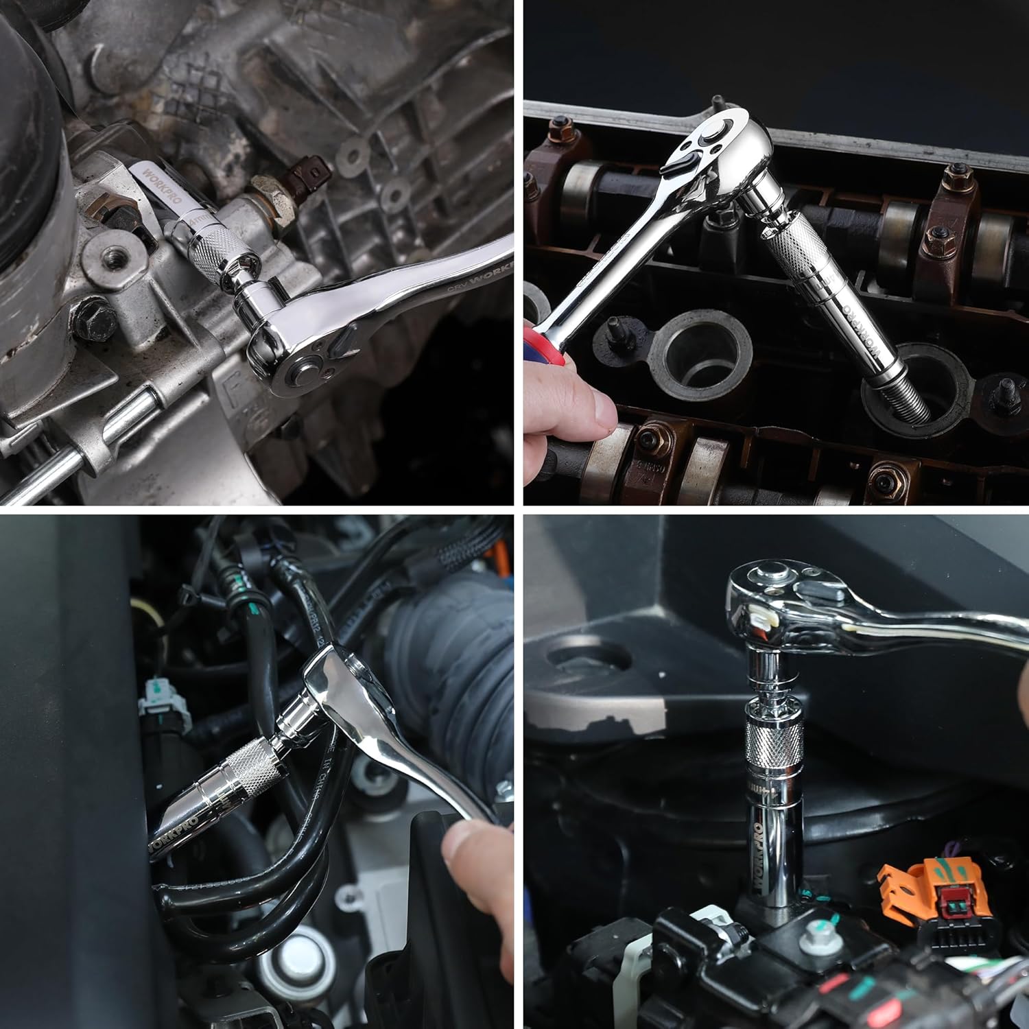 WORKPRO 14 mm Douille magnétique pour bougie d'allumage, 3/8" de couple x 100 mm acier Cr-V trempé, Forte fixation magnétique, Conception pivotante à 360°