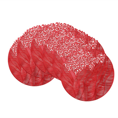 Lot de 6 sets de table ronds en PVC rouges motif fleur de mer, sets de table décoratifs pour fêtes, dessous de vase, sets de table pour fêtes et mariages