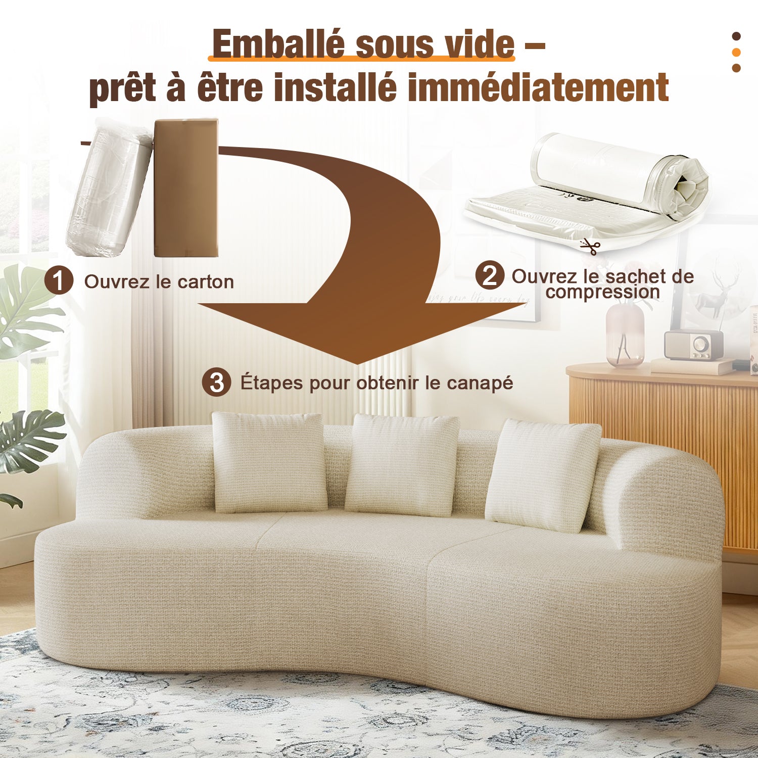 GTIMEX Canapé 2 places, Canapé modulable en chenille, 168 x 90 x 67 cm, Capacité de charge statique : 270 kg, Aucun assemblage requis, Canapé sans armatures, Canapé rembourré au design incurvé avec 3 coussins décoratifs pour salon et petits apparteme