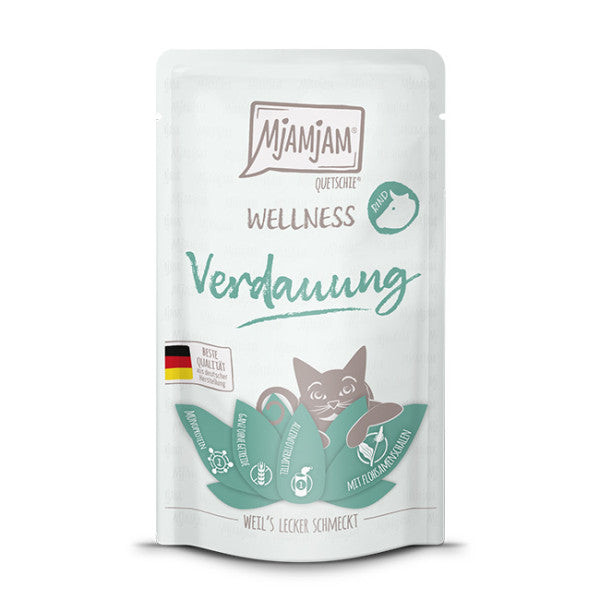 MjAMJAM Nourriture humide pour chat au bœuf soutien digestif bien-être 125 g
