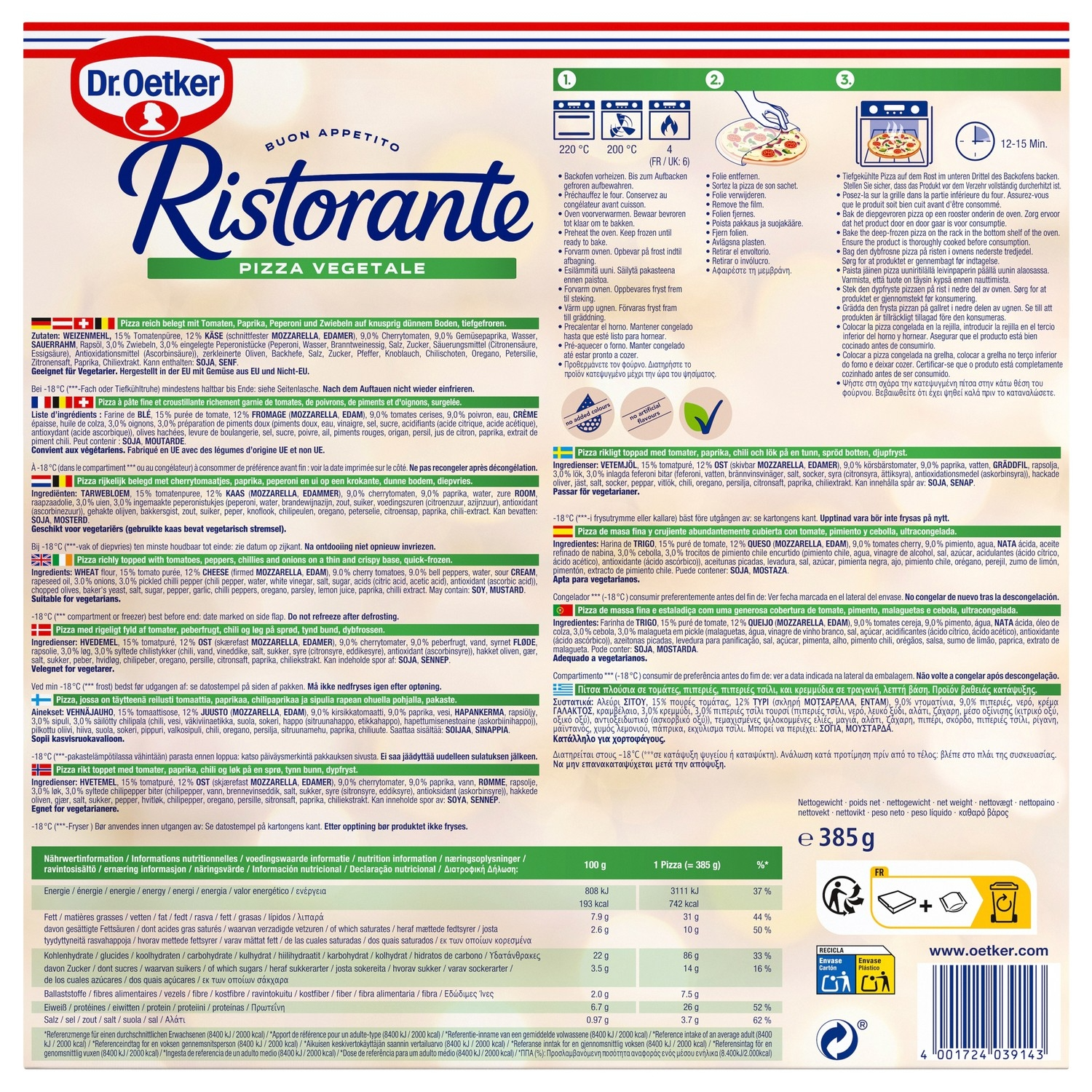 DR. OETKER Pizza Végétales aux légumes Ristorante 385g