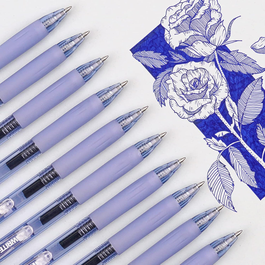 WRITECH Stylos à gel rétractables 0,7 mm, pointe moyenne, encre bleue, pour le journaling, écriture fluide, pointe fine, encre à séchage rapide, sans transfert, lot de 10 pièces