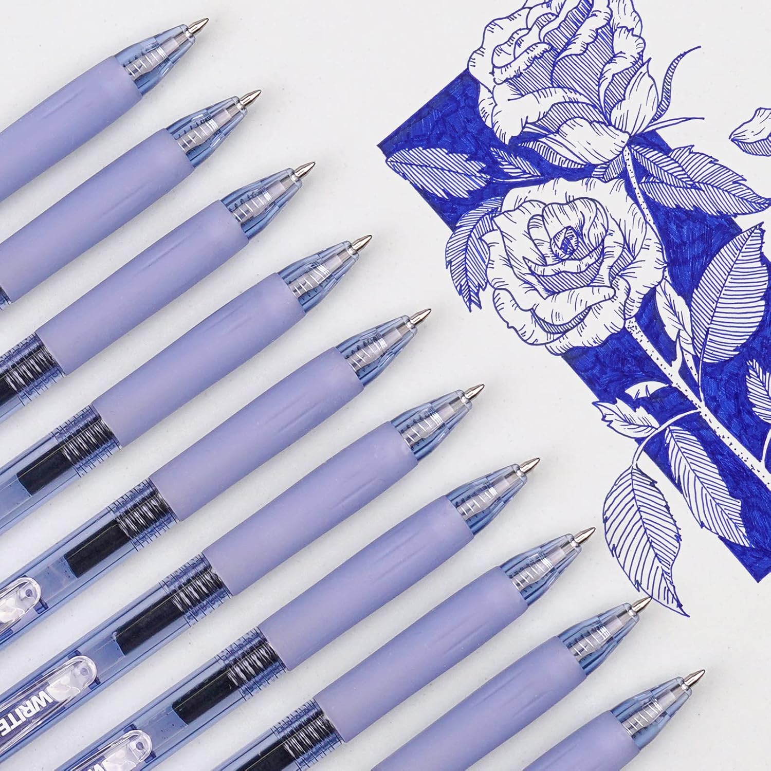 WRITECH Stylos à gel rétractables 0,7 mm, pointe moyenne, encre bleue, pour le journaling, écriture fluide, pointe fine, encre à séchage rapide, sans transfert, lot de 10 pièces