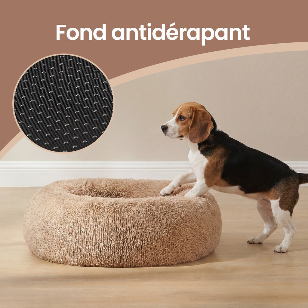 JOYFURNOS Lit pour cage de chien en peluche apaisant en forme de donut avec housse amovible et lavable en machine, camel, 70 x 20 cm