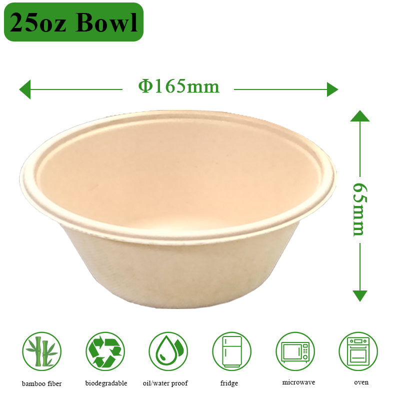 Rui bamboo Bol jetable en fibres de bambou 25 oz, lot de 50