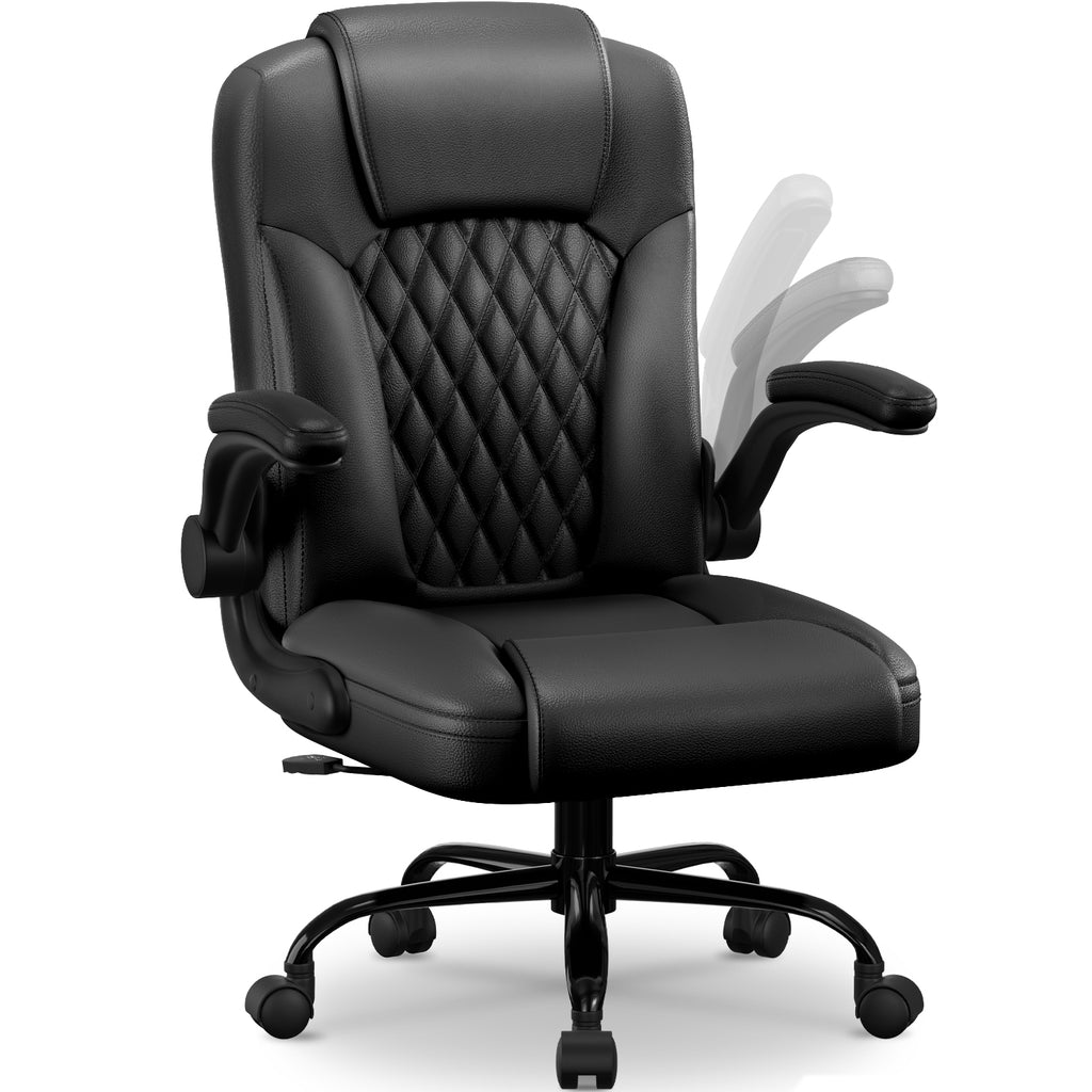 GTIMEX Chaise de Bureau Ergonomique en Similicuir, Accoudoirs Rabattables à 90°, Fonction Bascule 90-120°, Soutien Lombaire, Hauteur Réglable, Capacité de Charge 150 kg