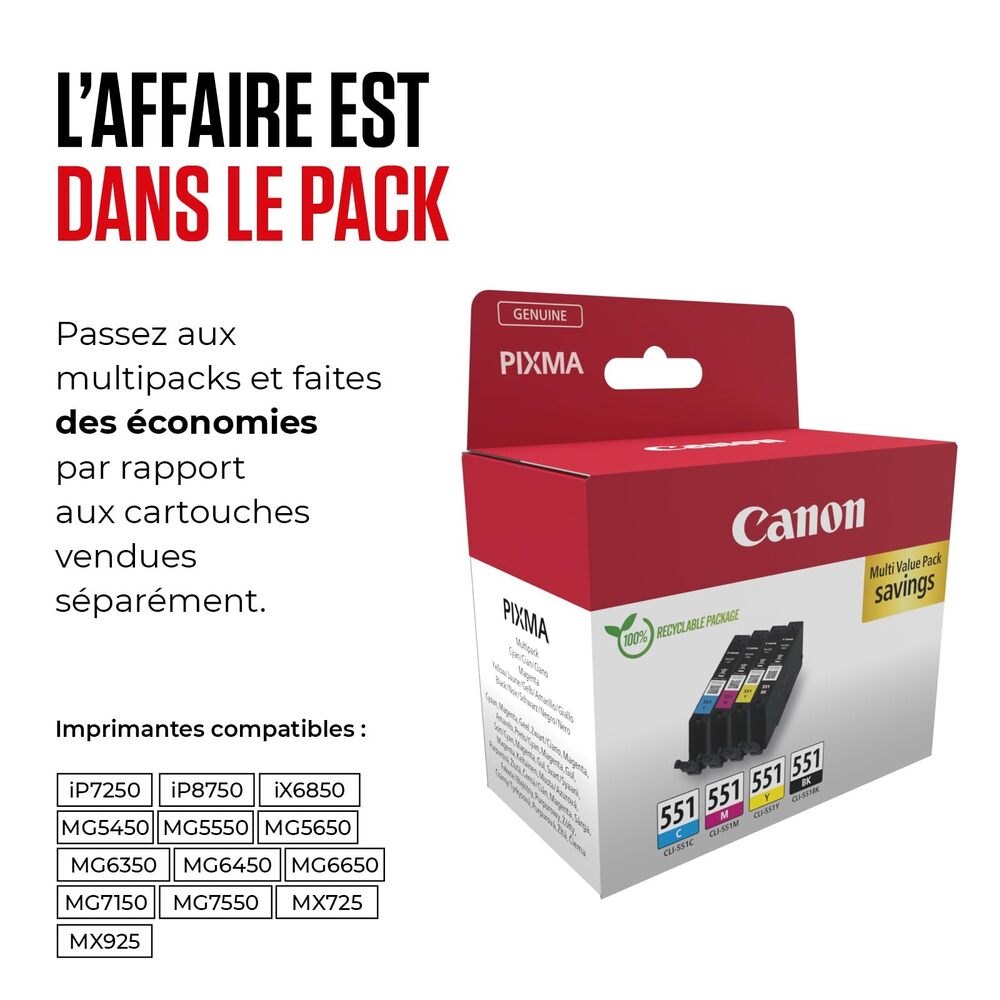 CANON Lot de 4 cartouches d'encre 6509B016 noir, cyan, magenta, jaune