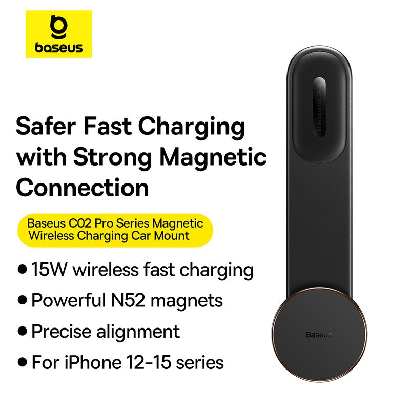 Baseus C02 Pro Support auto avec chargeur sans fil magnétique - Noir Stellaire