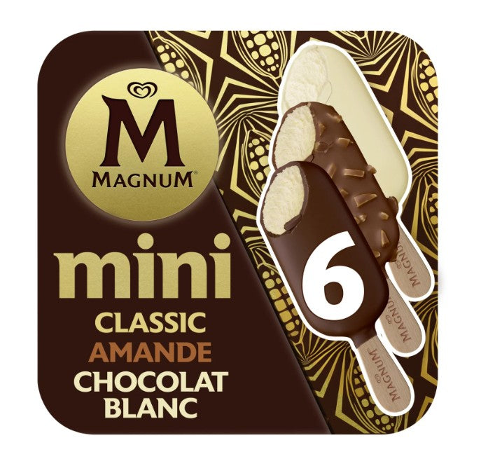 Magnum Bâtonnets glacés Mini Classique, Amande et chocolat blanc x6 254 g