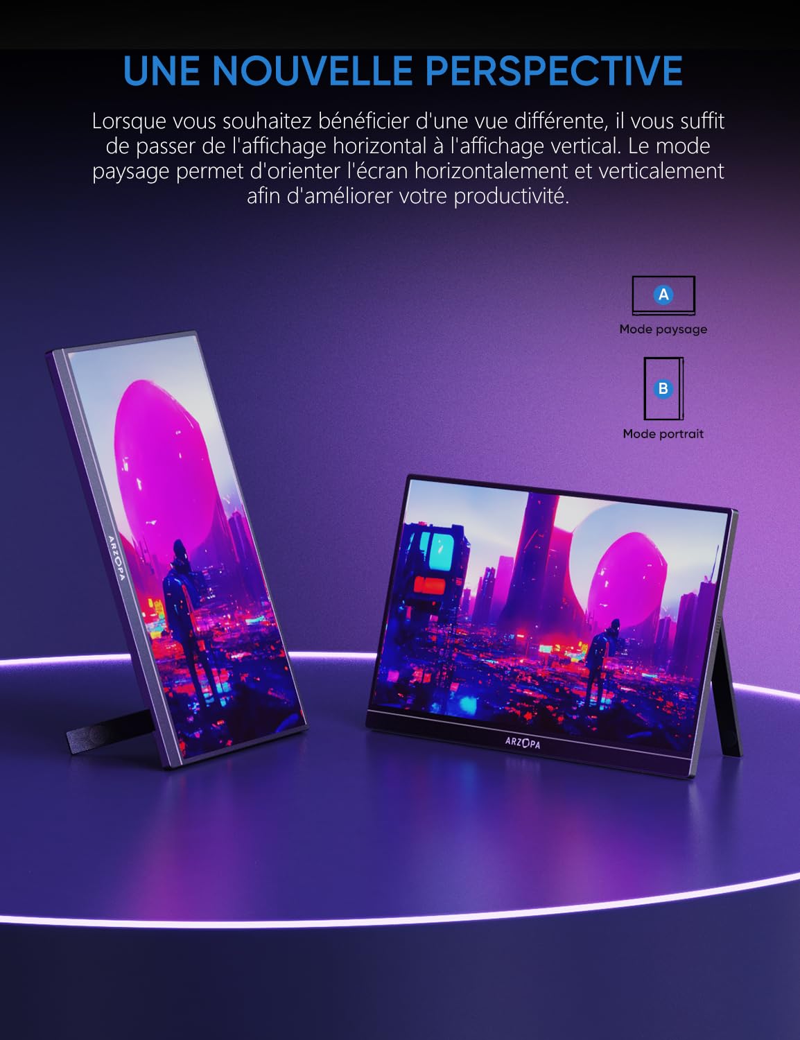 ARZOPA Z1FC Moniteur de jeu portable 16,1 po 144 Hz FHD 106 % sRGB 1080p HDR ultra-mince avec protection des yeux écran secondaire externe
