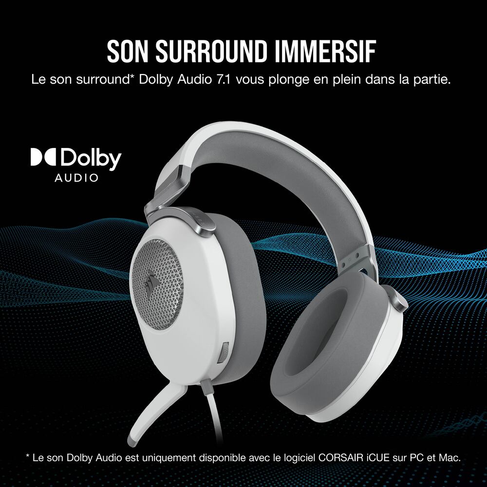 Corsair HS65 Surround Casque Gaming Filaire (Jack 3,5 mm) - Micro rabattable - Blanc