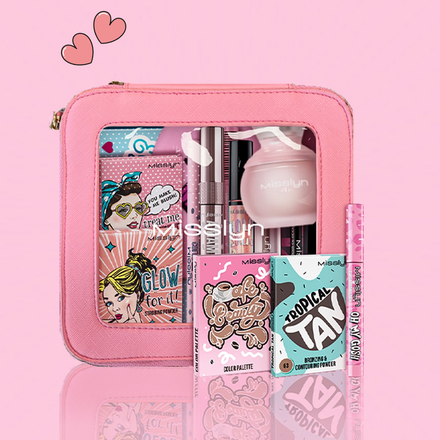 Misslyn Trousse de maquillage semi-transparente imperméable, format quart, voyage, pliable pour déplacements quotidiens, transparente, grande capacité, facile à nettoyer, multifonction