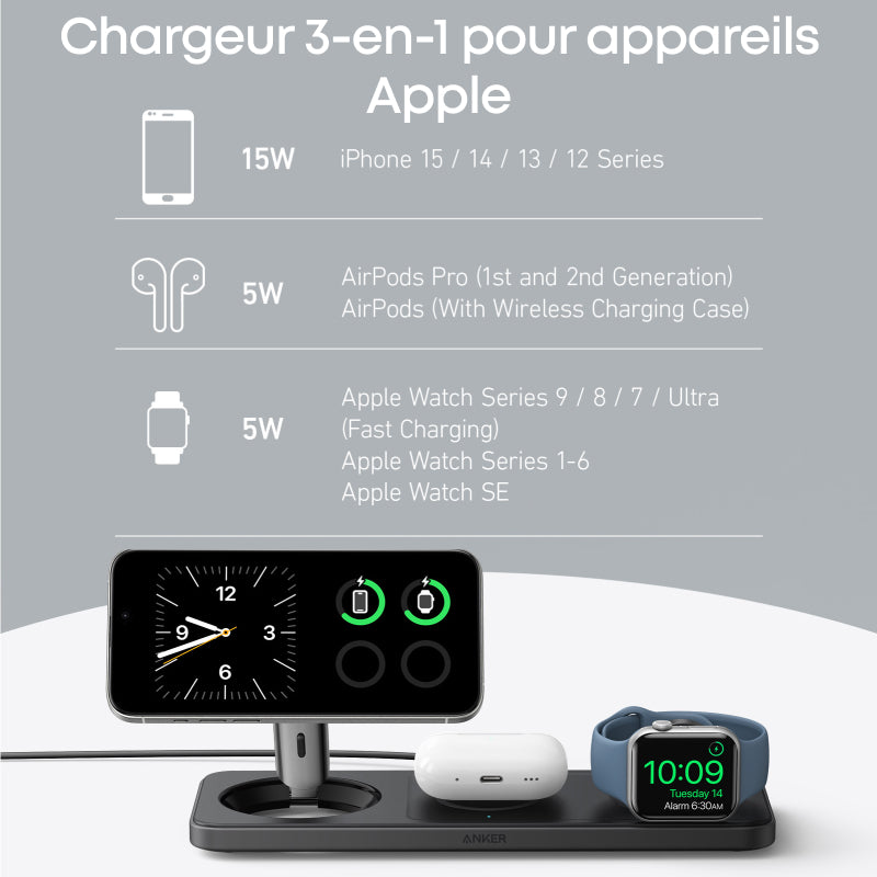Anker MagGo universel noir, chargeur sans fil USB rapide pour intérieur