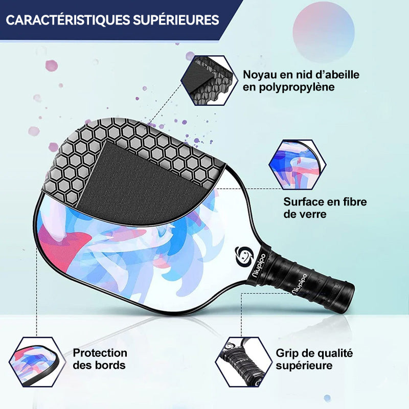 Niupipo Lot de 4 raquettes de pickleball – Fibre de verre, noyau en nid d’abeille en polypropylène, certifié USAPA, conception ultralégère, poignée confortable