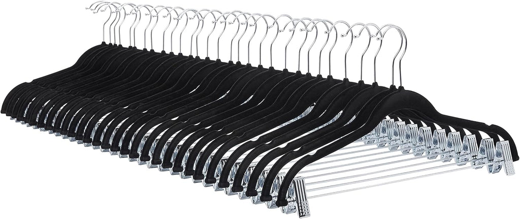 ANQI Cintres Antiglisse pour Jupes et Pantalons avec Pinces, Noir/Argent, Lot de 24