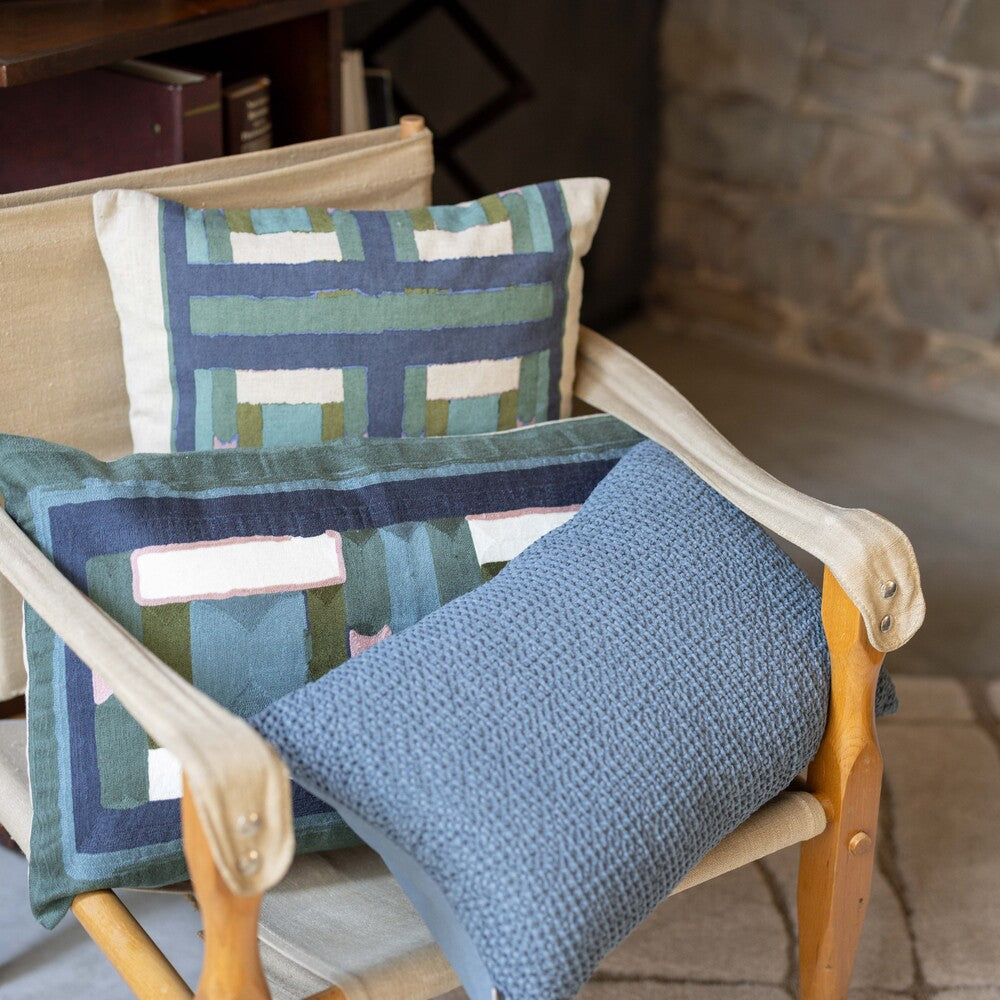 HOUSSE de COUSSIN BRODE TAHO VERT DE GRIS