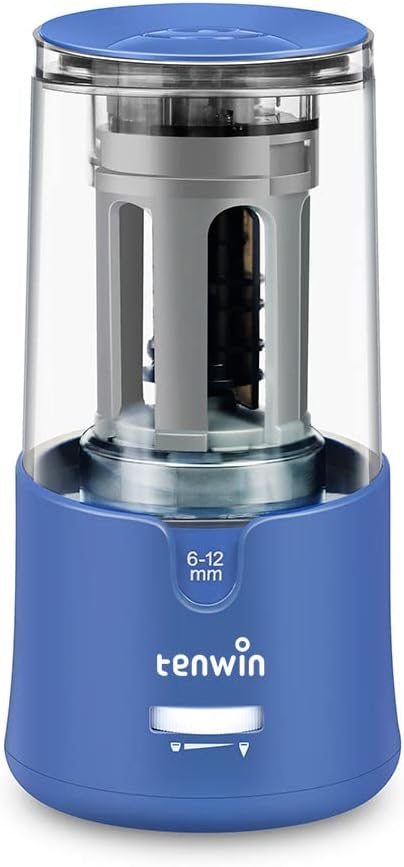 tenwin Taille-crayons électrique avec réservoir, alimentation par adaptateur secteur, pour crayons de couleur 6-12 mm, arrêt automatique, pour artistes, enfants, bureau
