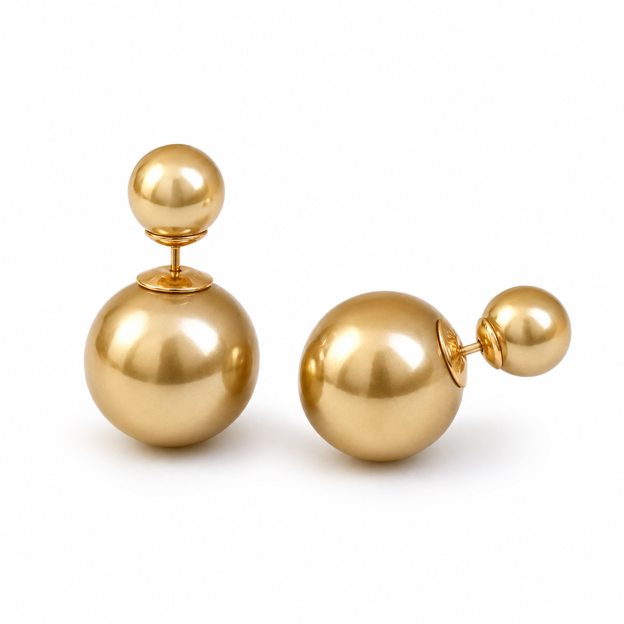 VoxorAI Boucles d'oreilles classiques à double perle dorées avec deux perles des deux côtés, luxe léger, haute couture, nouveautés de niche 6 mm et 14 mm