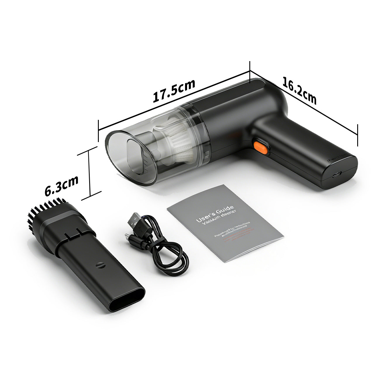 ATSHARK H2216-1 Mini Aspirateur de Voiture, Forte Aspiration de 3000Pa, Portable Sans Fil, Chargement USB 1800mAh, Noir