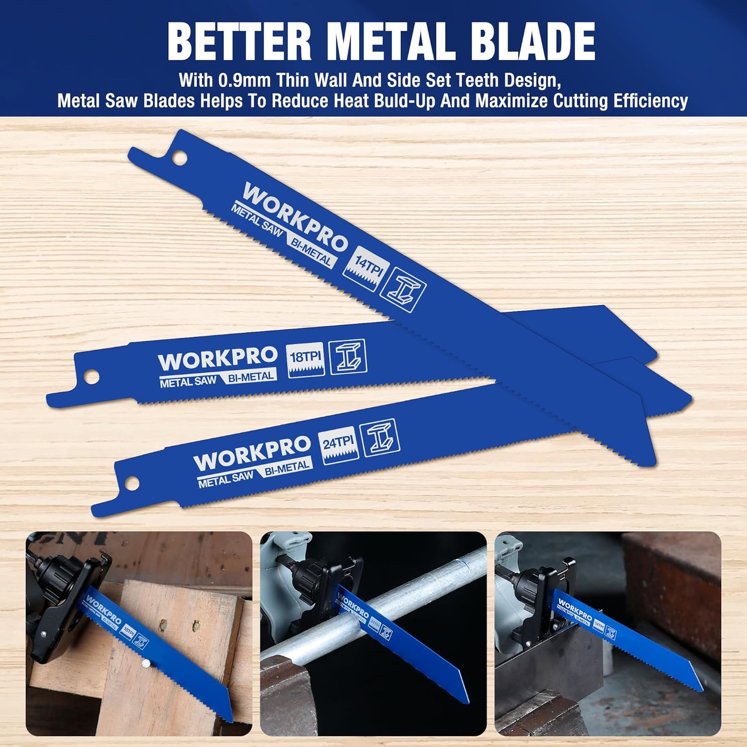 WORKPRO Lot de 6 lames de scie sabre bimétal pour bricolage et coupe du métal, du bois avec clous et du plastique, avec boîte de rangement