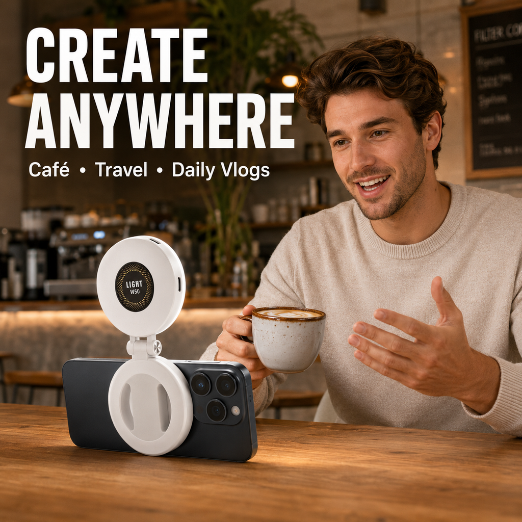 VoxorAI M28 Lampe d’appoint blanche – Solution d’éclairage pour selfie avec miroir et fixation magnétique. Qualité CRI95+, éclairage LED à 360°