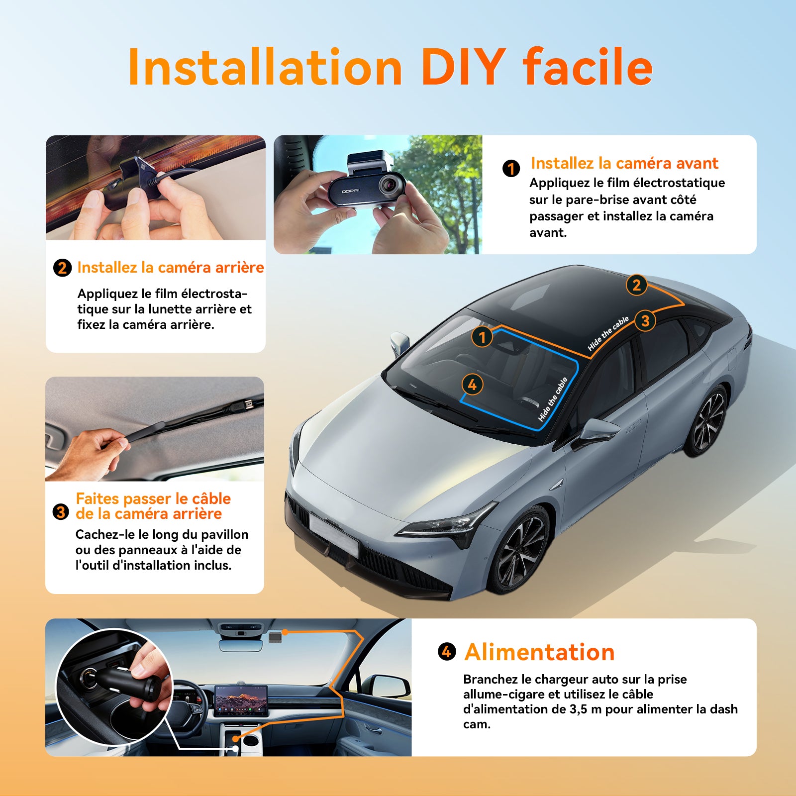 Caméra embarquée DDPAI N5 double 4K avant et arrière, caméra de voiture 2160P+1080P, GPS, Wi-Fi 5G, eMMC 32 Go intégré, vision nocturne, mode stationnement 24 h, application intelligente