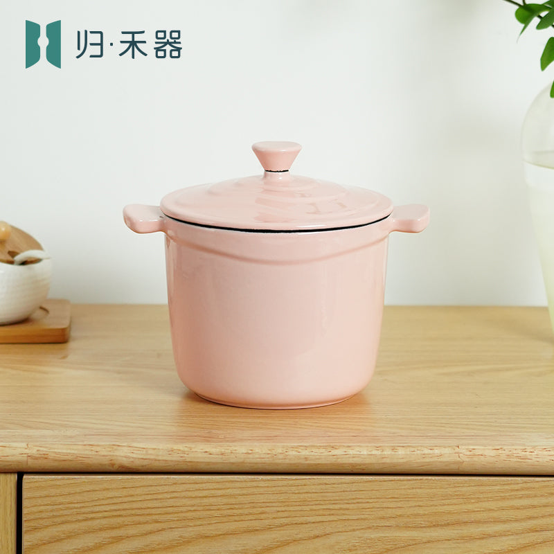 Pot pour aliments pour bébés en fonte émaillée, mini faitout multifonction pour 1 personne pour bouillie et soupe, compatible avec les plaques à induction, hot pot pour 1 personne