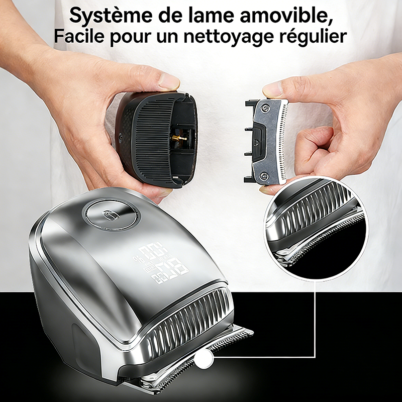 Komingdon Tondeuse à cheveux sans fil rechargeable Homme Coupe précise Nettoyage facile Longue autonomie Argent