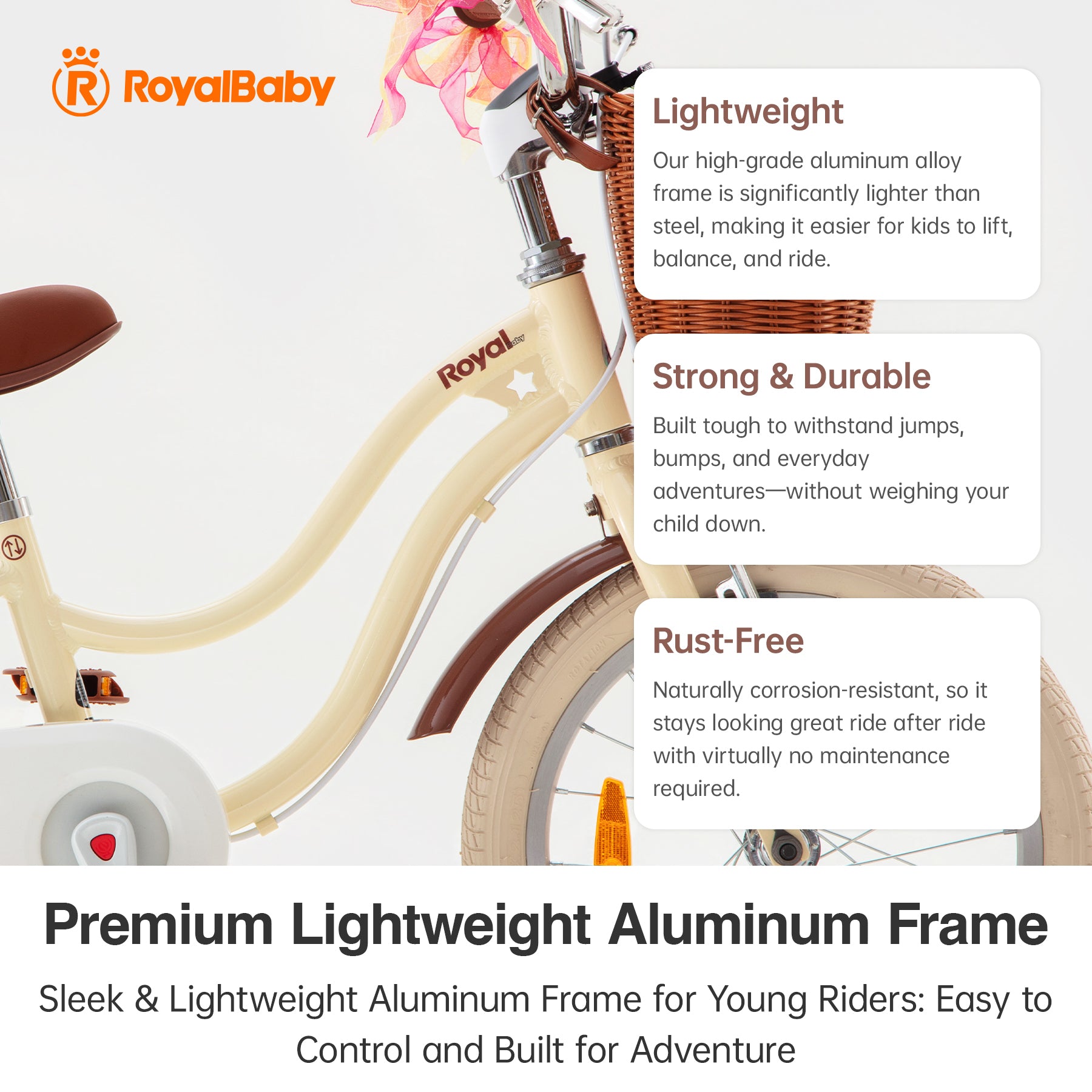 RoyalBaby Vélo pour enfants + Aluminium EZ Stargirl + Chocolat 14 pouces, Poids net 9,2 kg
