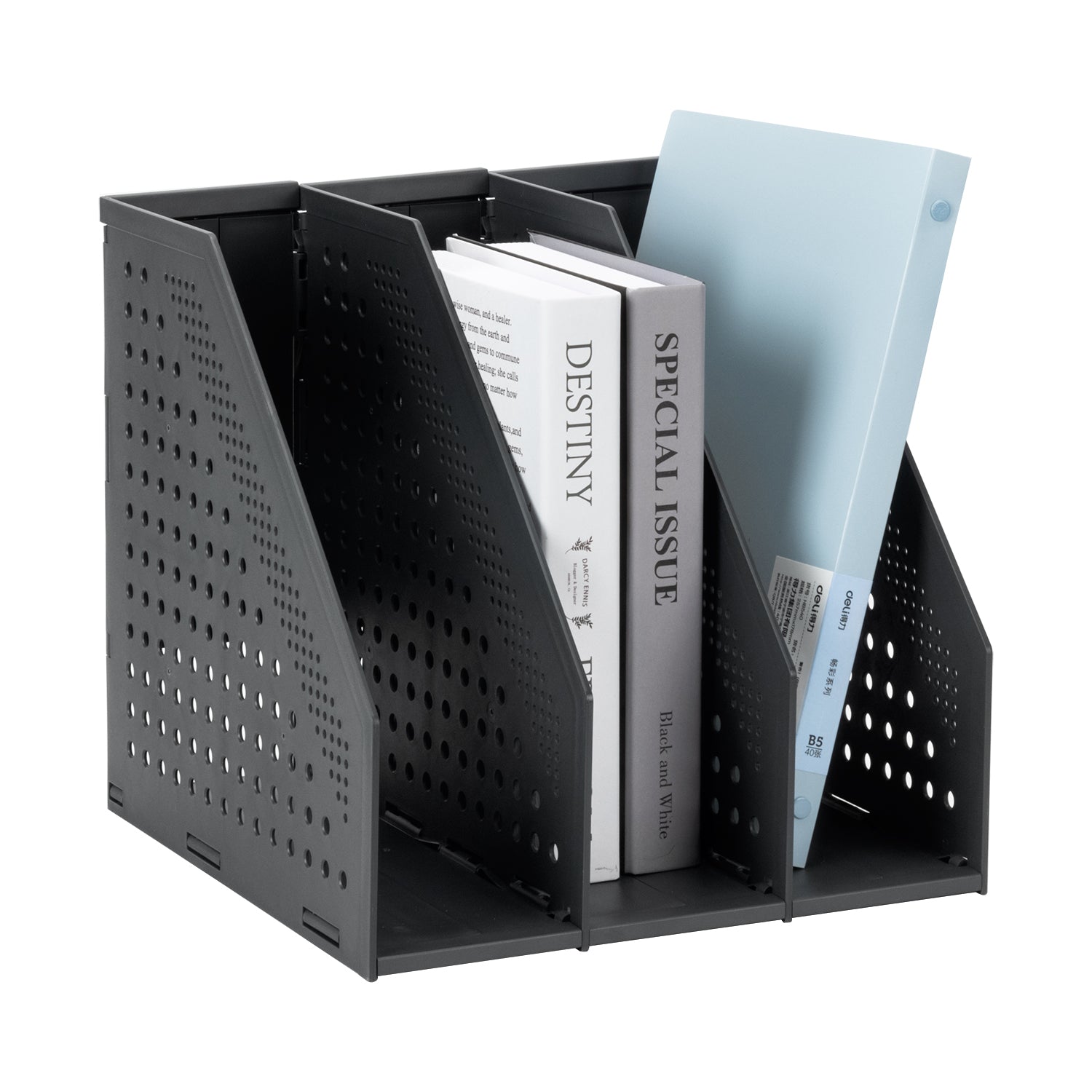 Deli Organisateur de dossiers à trois volets, rangement de bureau, gris foncé, 1 unité