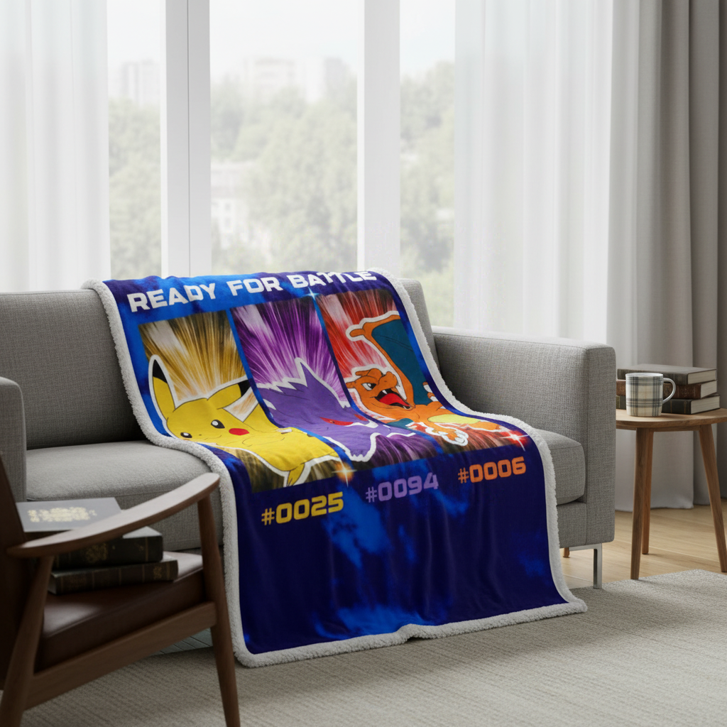 WT&T Plaid en sherpa Pokémon emblématique 100 x 150 cm - Pikachu et Dracaufeu