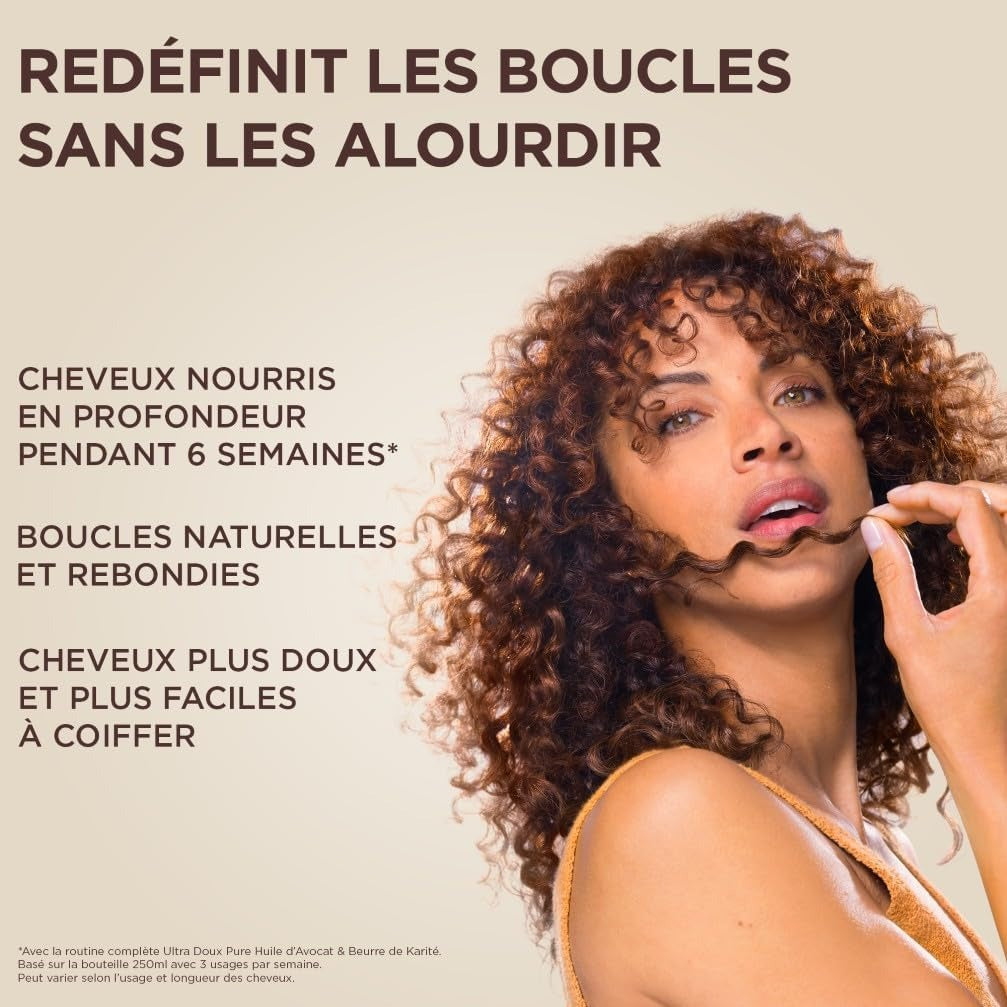 ULTRA DOUX Après-shampooing Nutrition Intense pour Cheveux Bouclés et Crépus à l'Huile d'Avocat et au Beurre de Karité - 250 ml