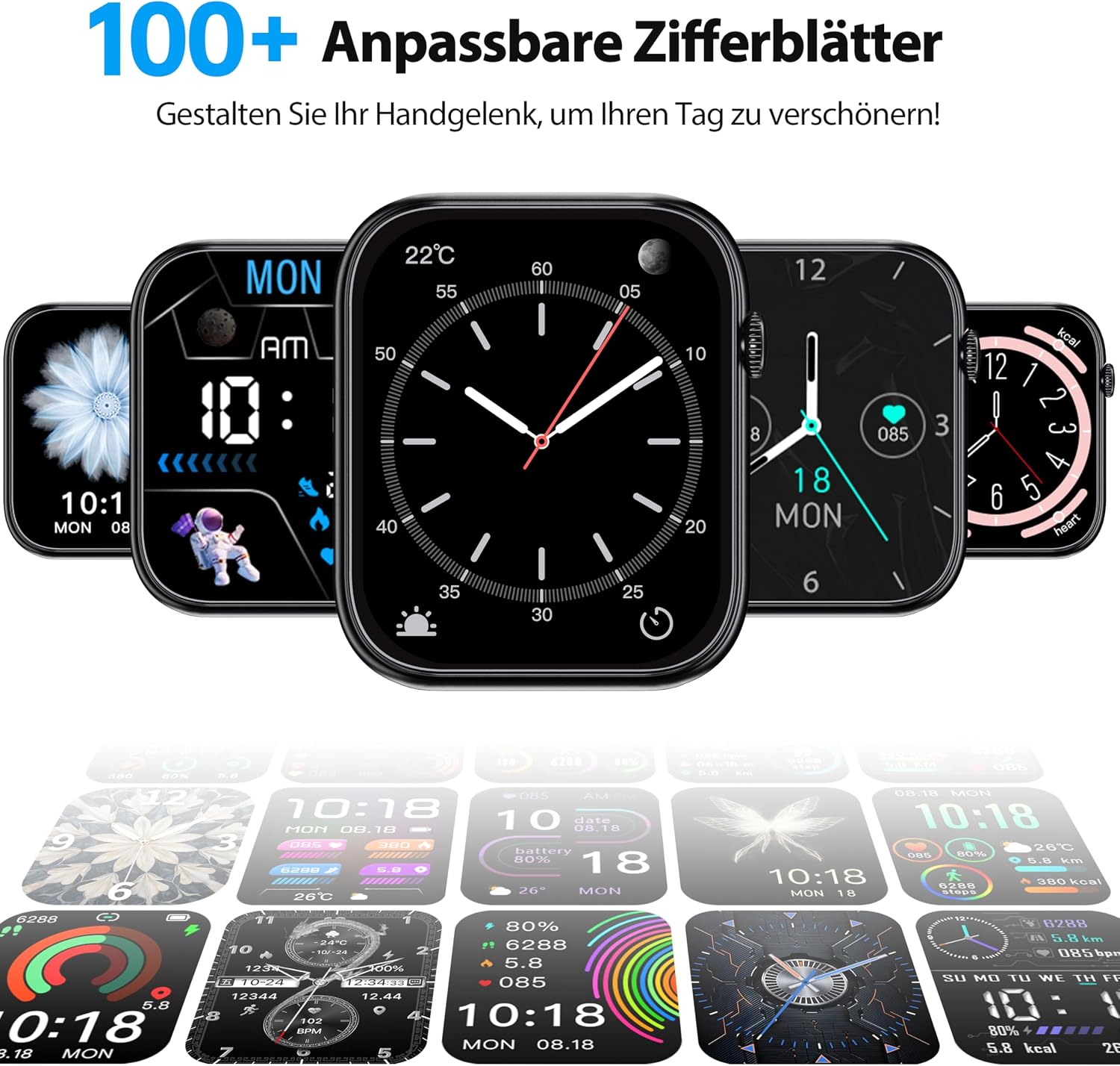 Montre connectée OUKITEL V3 noire-1,83" HD homme femme appel Bluetooth IP68 SpO2 cardio 100+ modes sportifs Android iOS