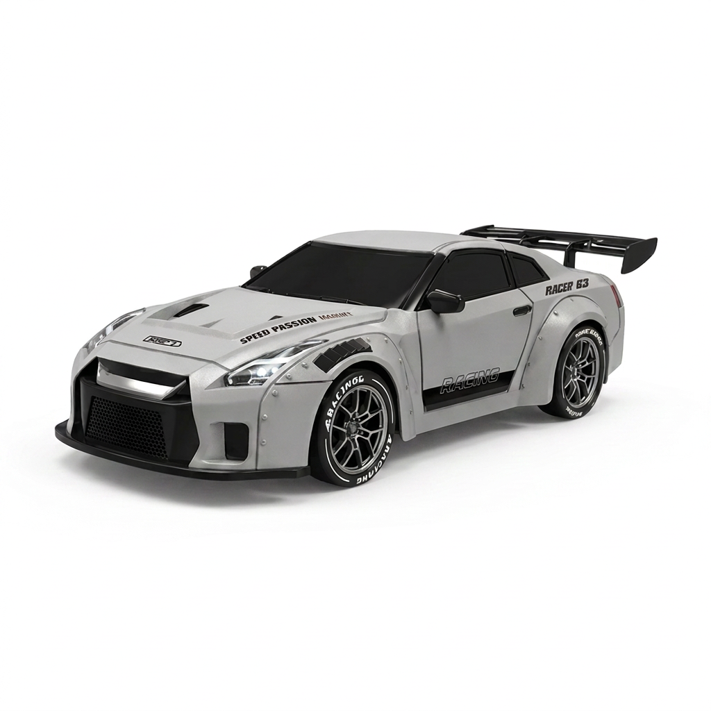 Voiture de loisir radiocommandée 4WD à l'échelle 1:24 - Voiture RC sans fil 2,4 GHz avec gyroscope, servomoteur, lumières LED, pneus interchangeables, batterie LiPo