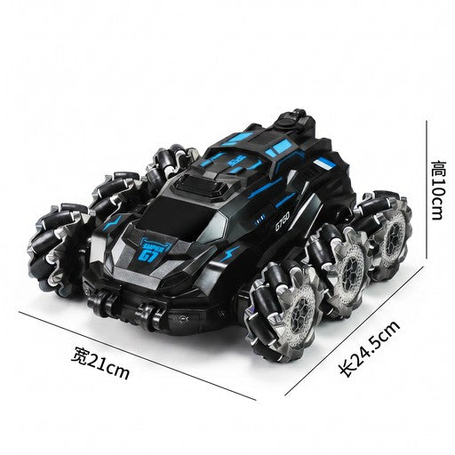 Voiture de Cascade RC 6WD en Alliage Métallique, Design Brume, Télécommande 2,4 g, Drift Latéral et Rotation à 360°, Lumières LED et Musique, Jouet Tout-Terrain pour Enfants 6+, One Piece en Bleu