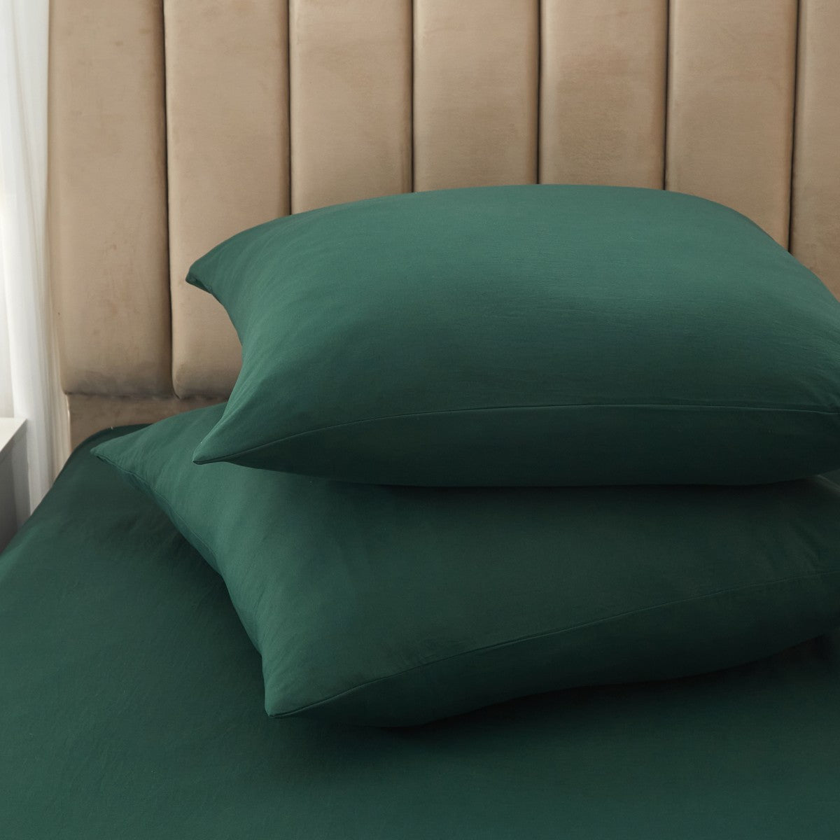 MEEALLHOME Parure de lit en flanelle lavée vert foncé - 1 housse 140 x 200 cm et 1 taie 65 x 65 cm