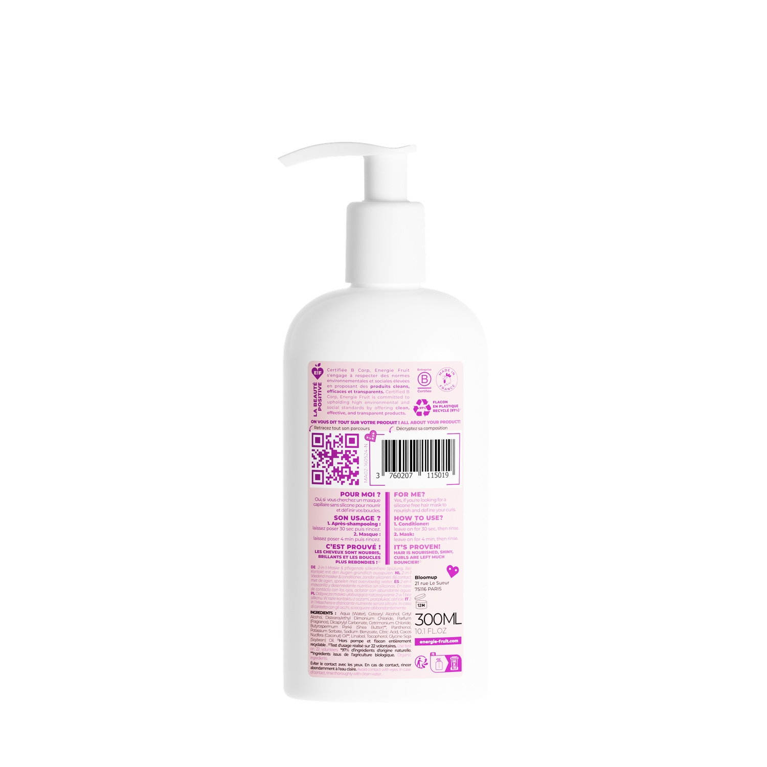 Énergie Fruit Masque capillaire nourrissant pour cheveux bouclés noix de coco et beurre de karité - 300 ml