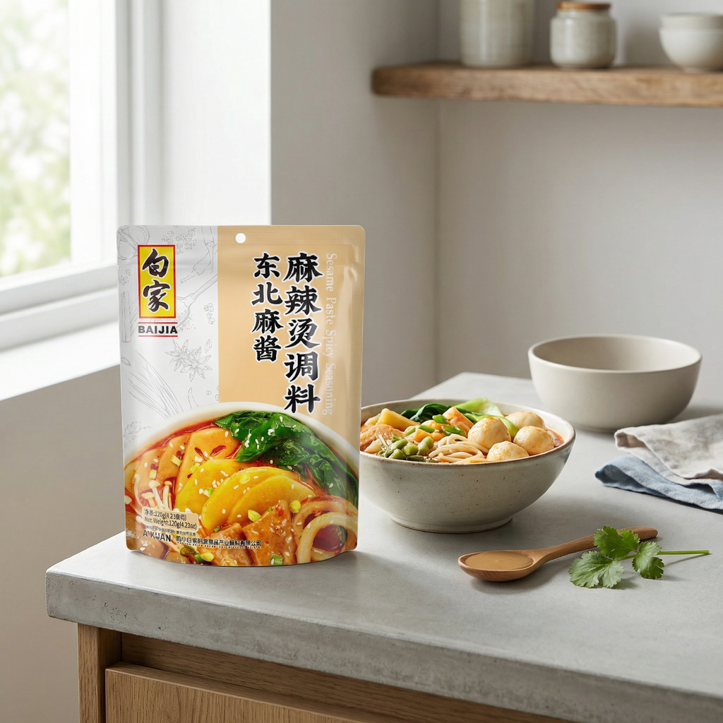 Bai Jia Assaisonnement pour fondue chinoise épicée du Nord-Est à la sauce sésame 120 g